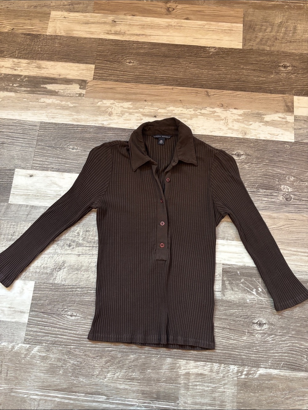 Banana Republic Chocolate Brown Ribbed V-Neck Polo Sweater
